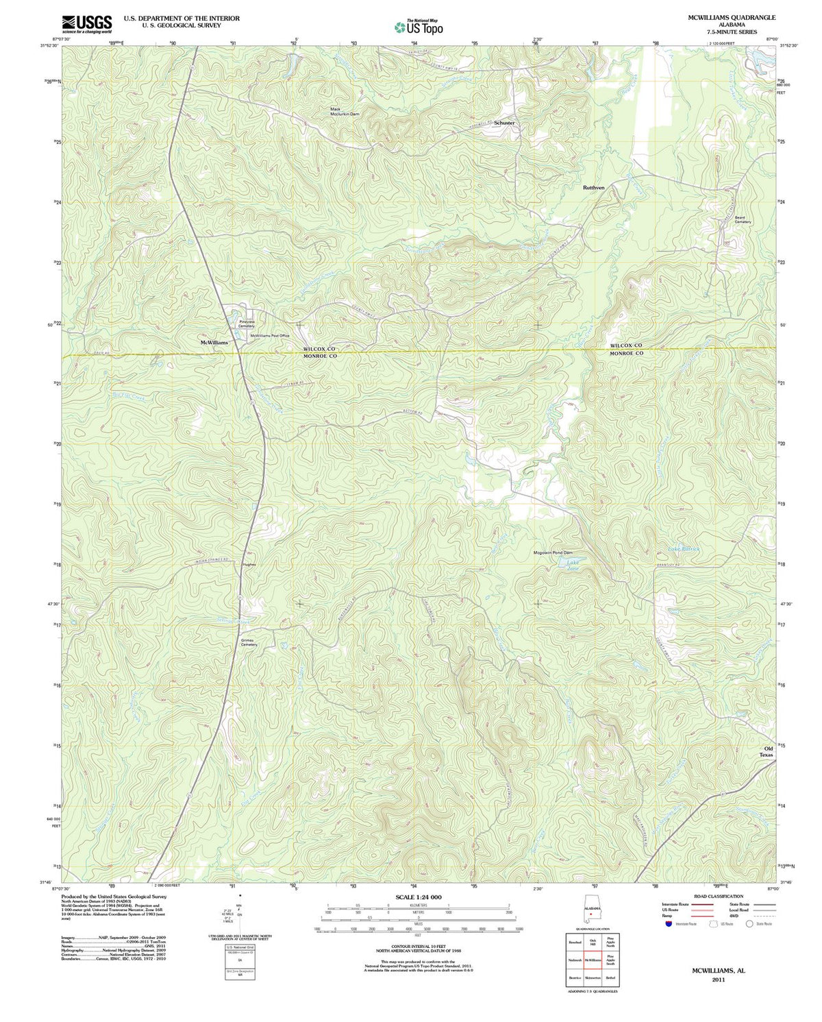 2011 McWilliams, AL - Alabama - USGS Topographic Map
