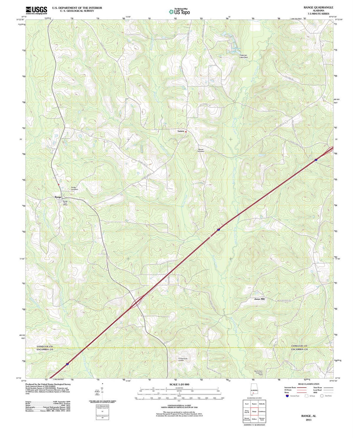 2011 Range, AL - Alabama - USGS Topographic Map