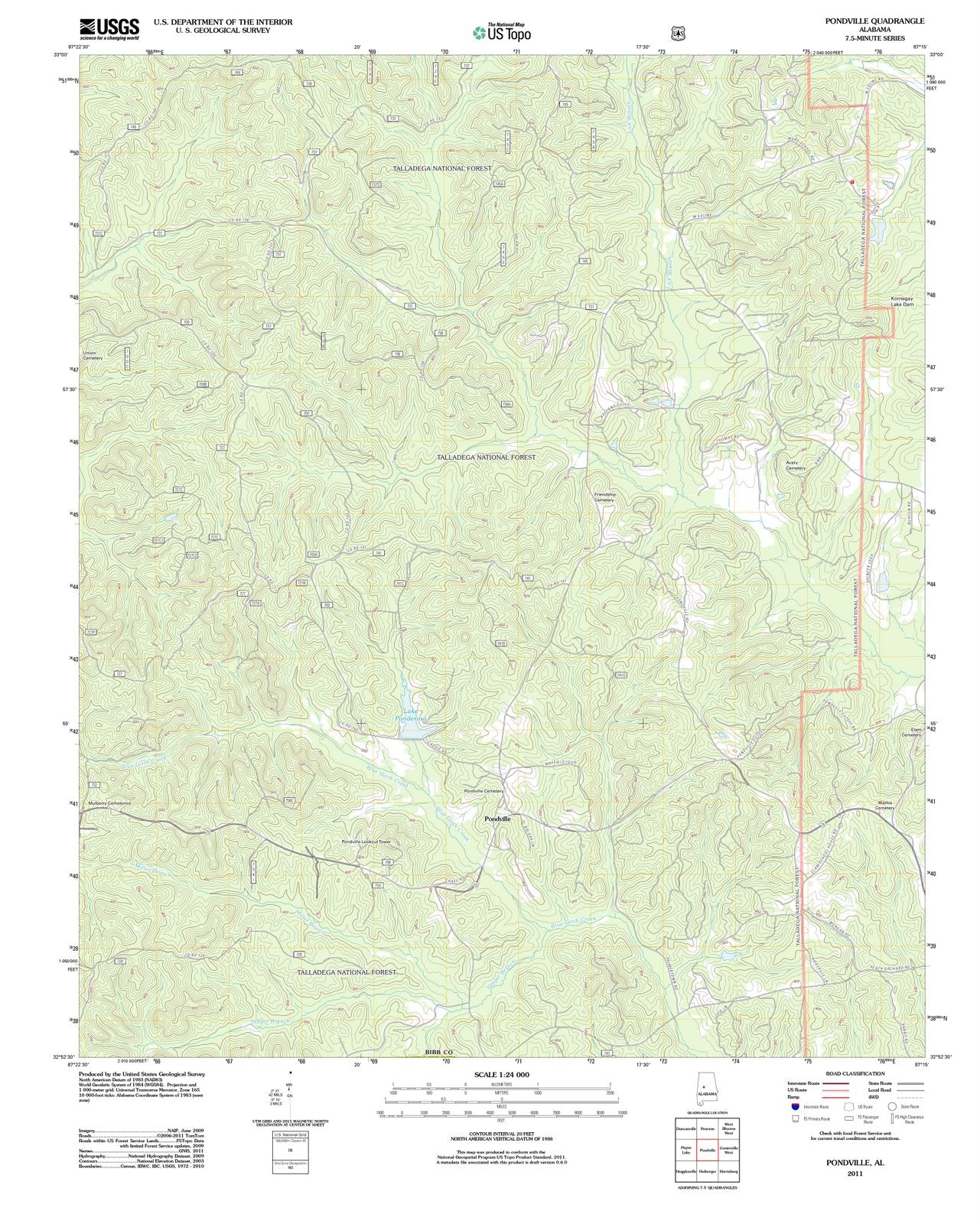 2011 Pondville, AL - Alabama - USGS Topographic Map