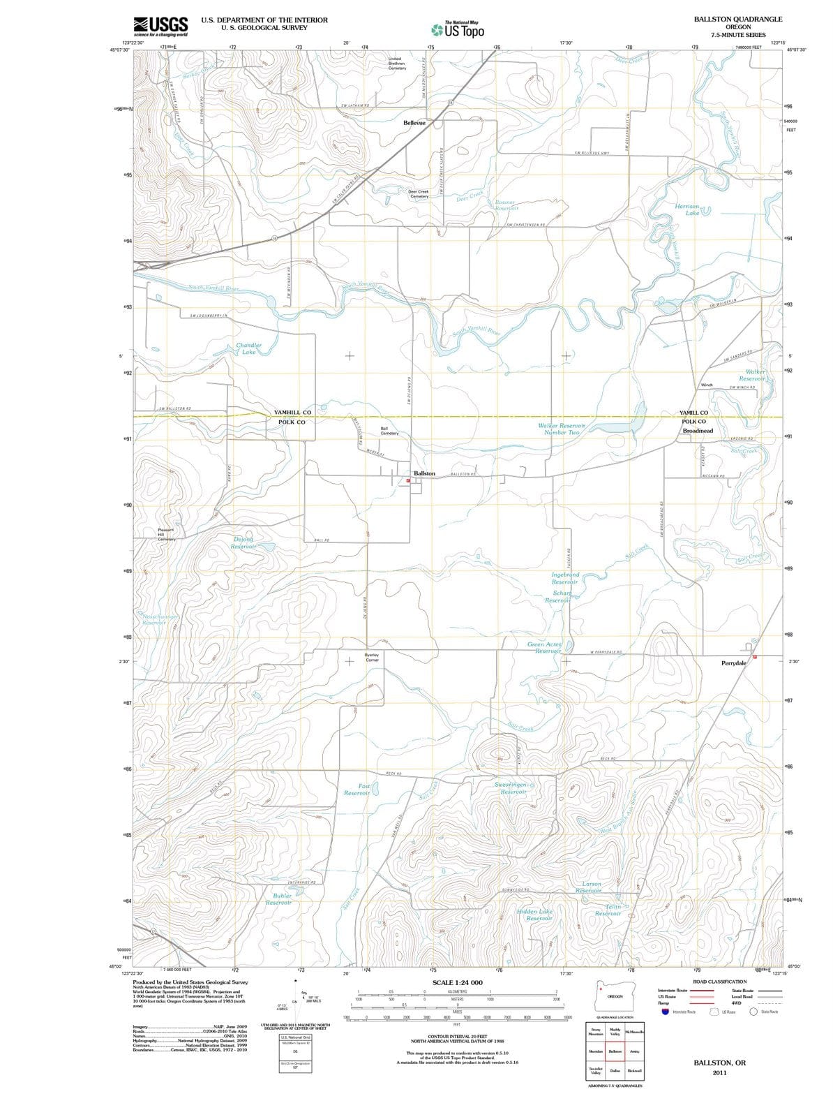 2011 Ballston, OR - Oregon - USGS Topographic Map
