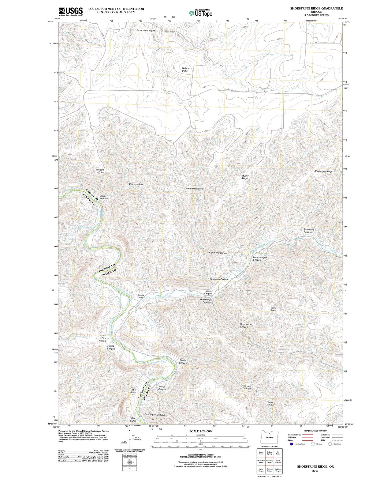 2011 Shoestring Ridge, OR - Oregon - USGS Topographic Map