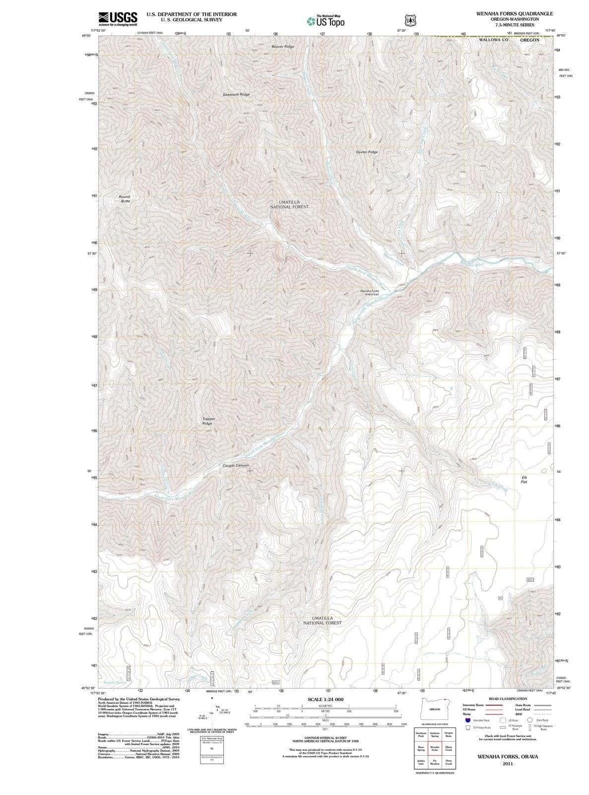 2011 Wenaha Forks, OR - Oregon - USGS Topographic Map
