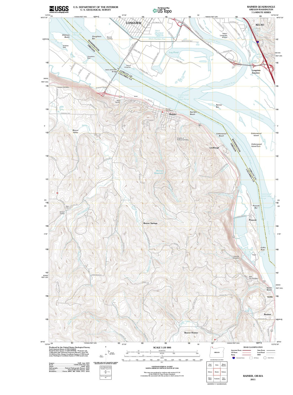 2011 Rainier, OR - Oregon - USGS Topographic Map