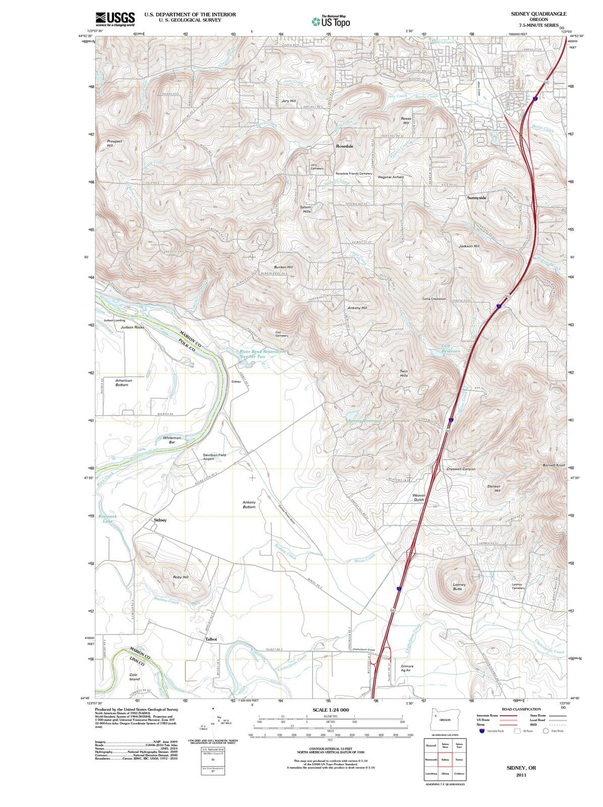 2011 Sidney, OR - Oregon - USGS Topographic Map