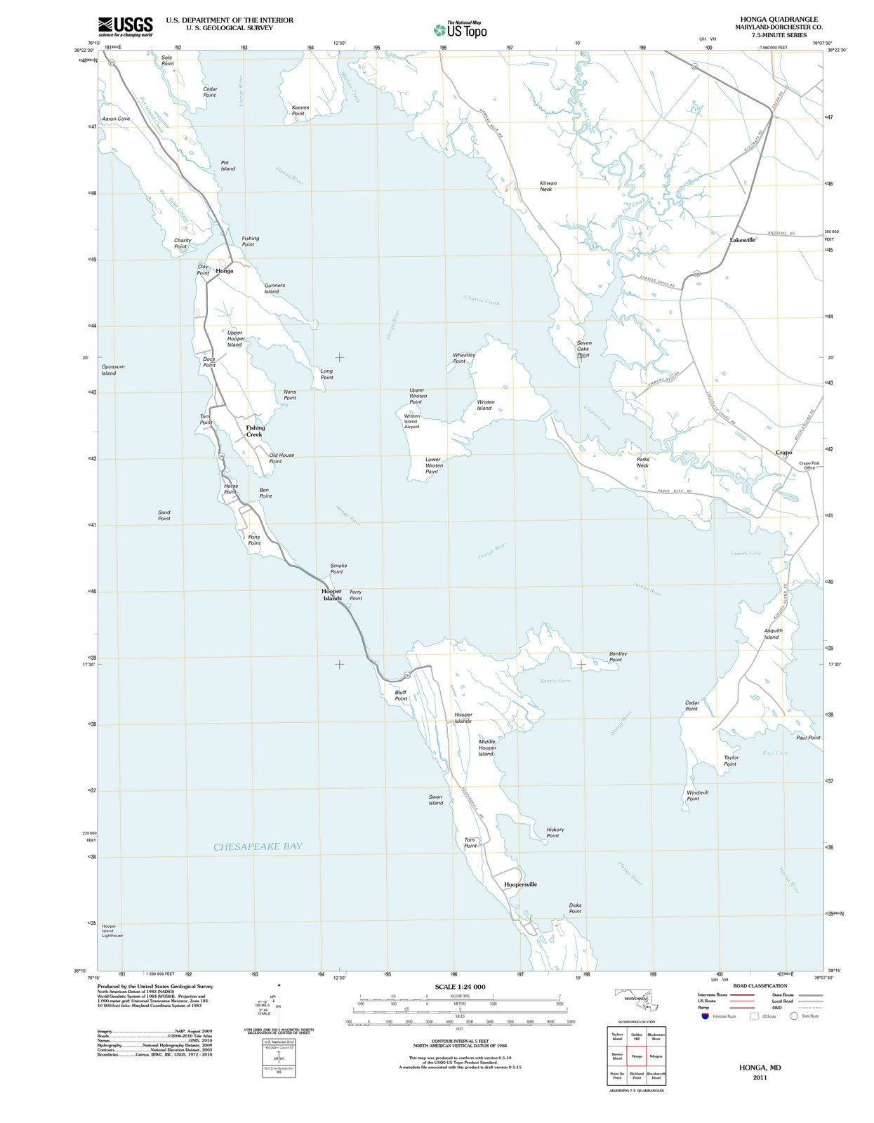 2011 Honga, MD - Maryland - USGS Topographic Map