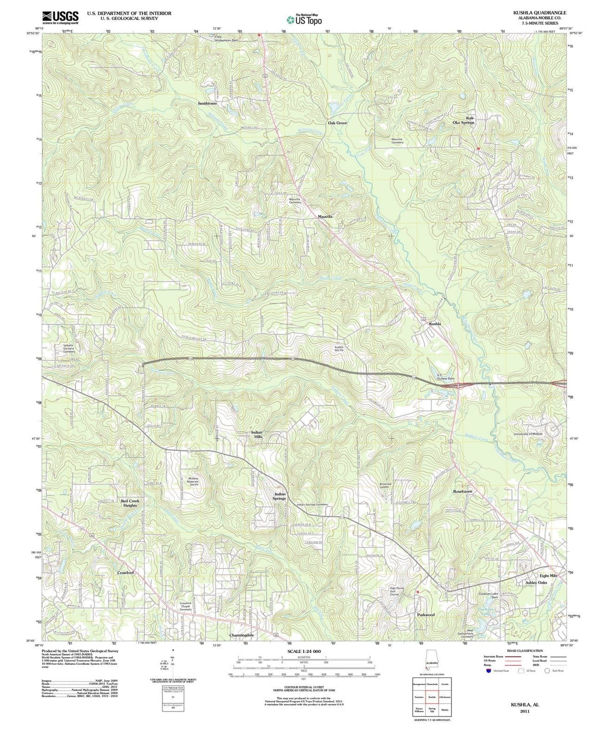 2011 Kushla, AL - Alabama - USGS Topographic Map