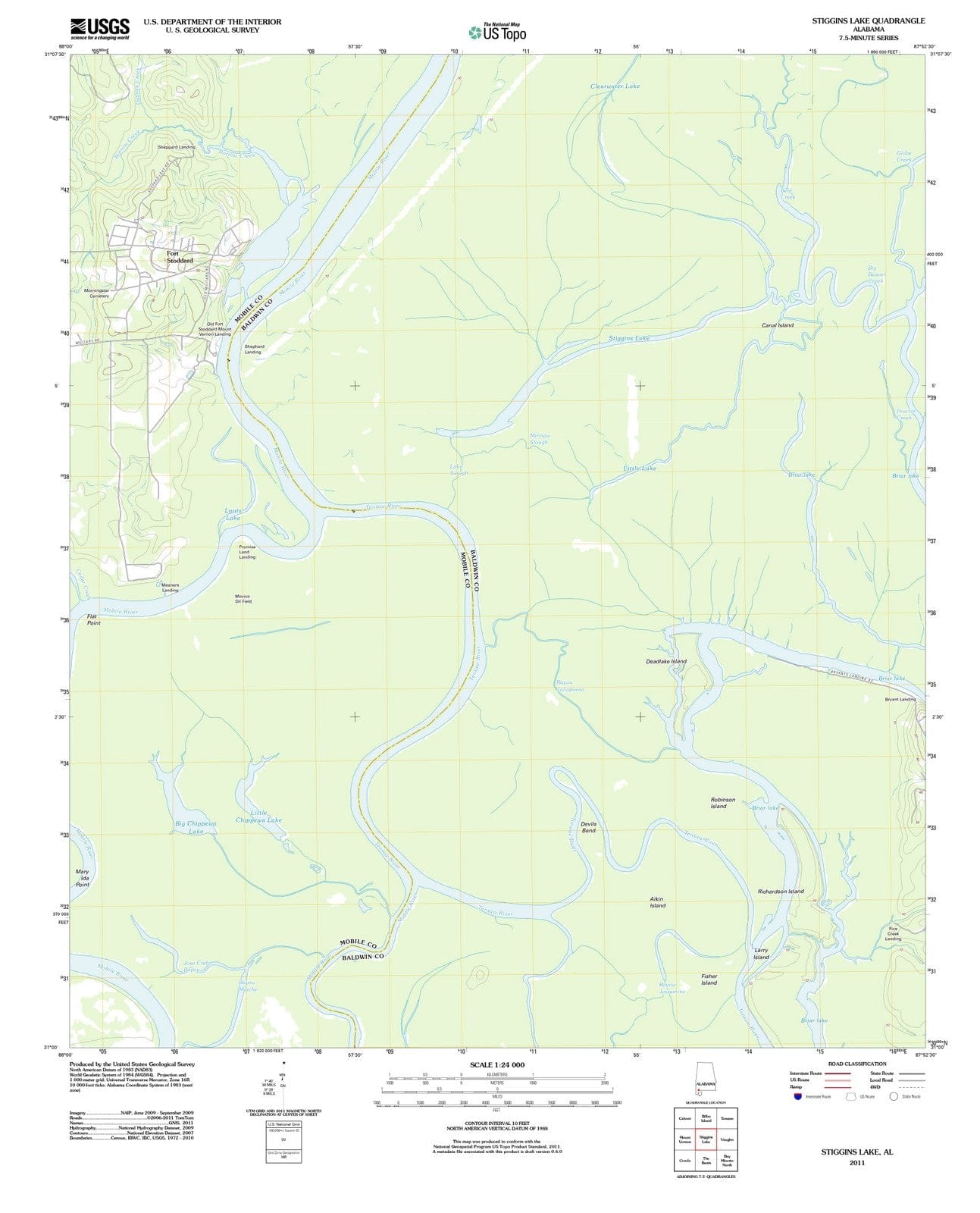 2011 Stiggins Lake, AL - Alabama - USGS Topographic Map