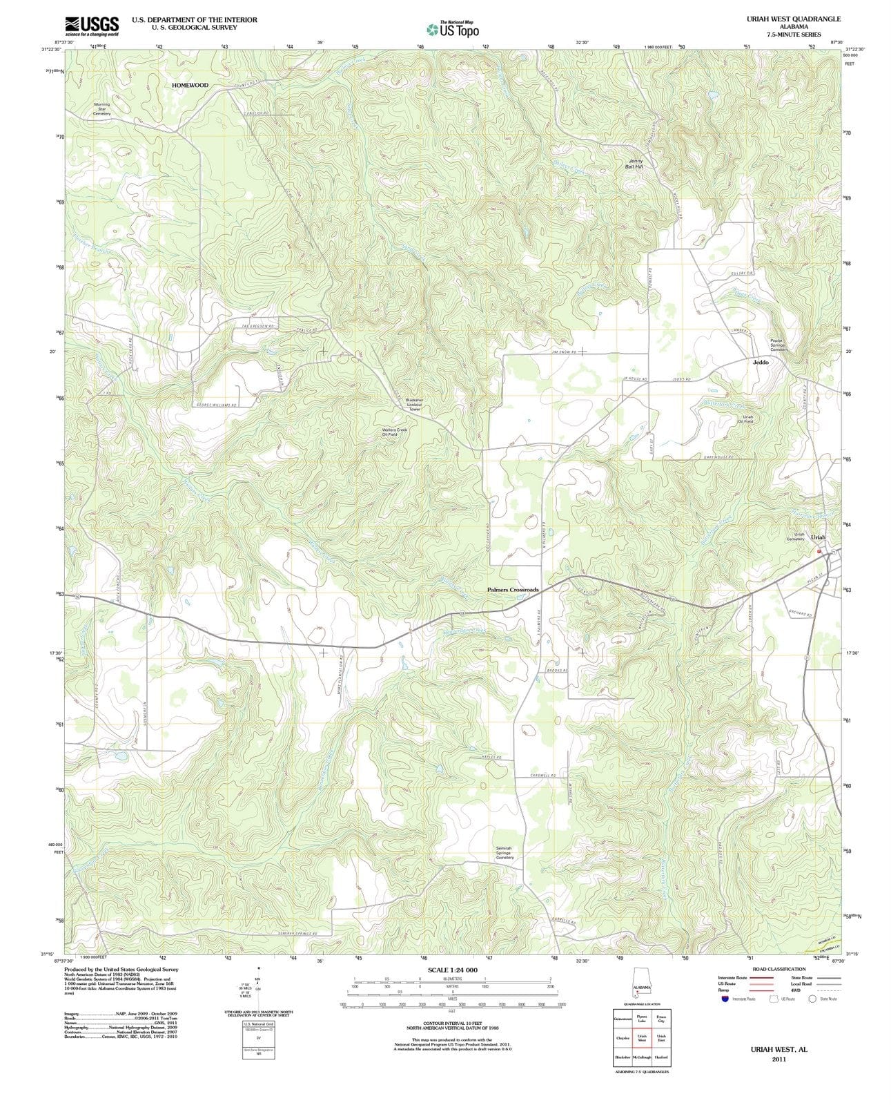 2011 Uriah West, AL - Alabama - USGS Topographic Map
