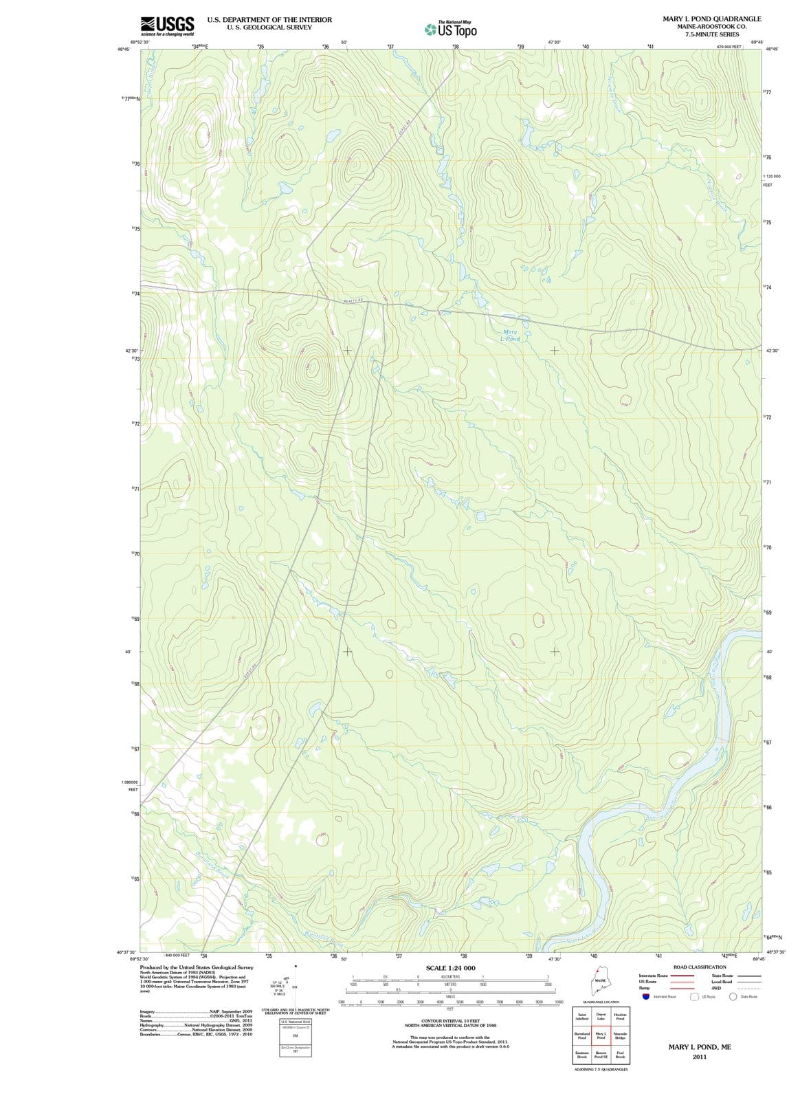 2011 Mary L Pond, ME - Maine - USGS Topographic Map