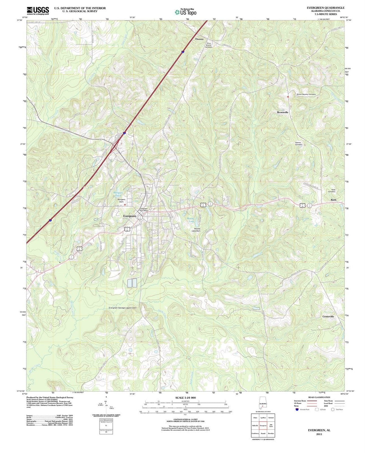 2011 Evergreen, AL - Alabama - USGS Topographic Map
