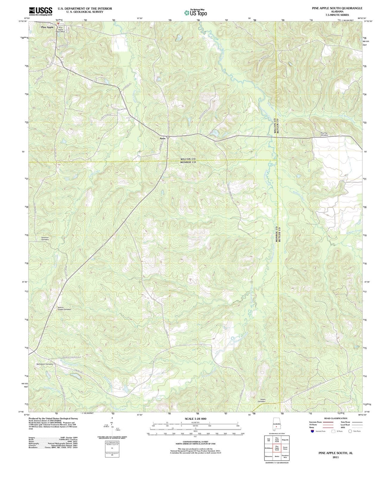2011 Pine Apple South, AL - Alabama - USGS Topographic Map