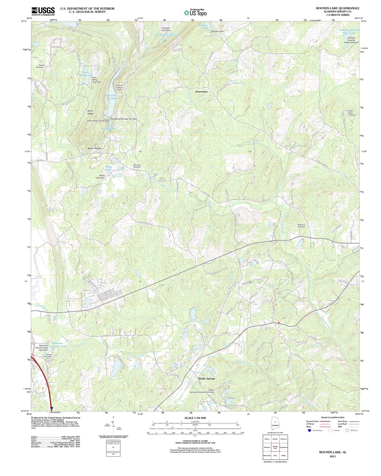 2011 Bounds Lake, AL - Alabama - USGS Topographic Map