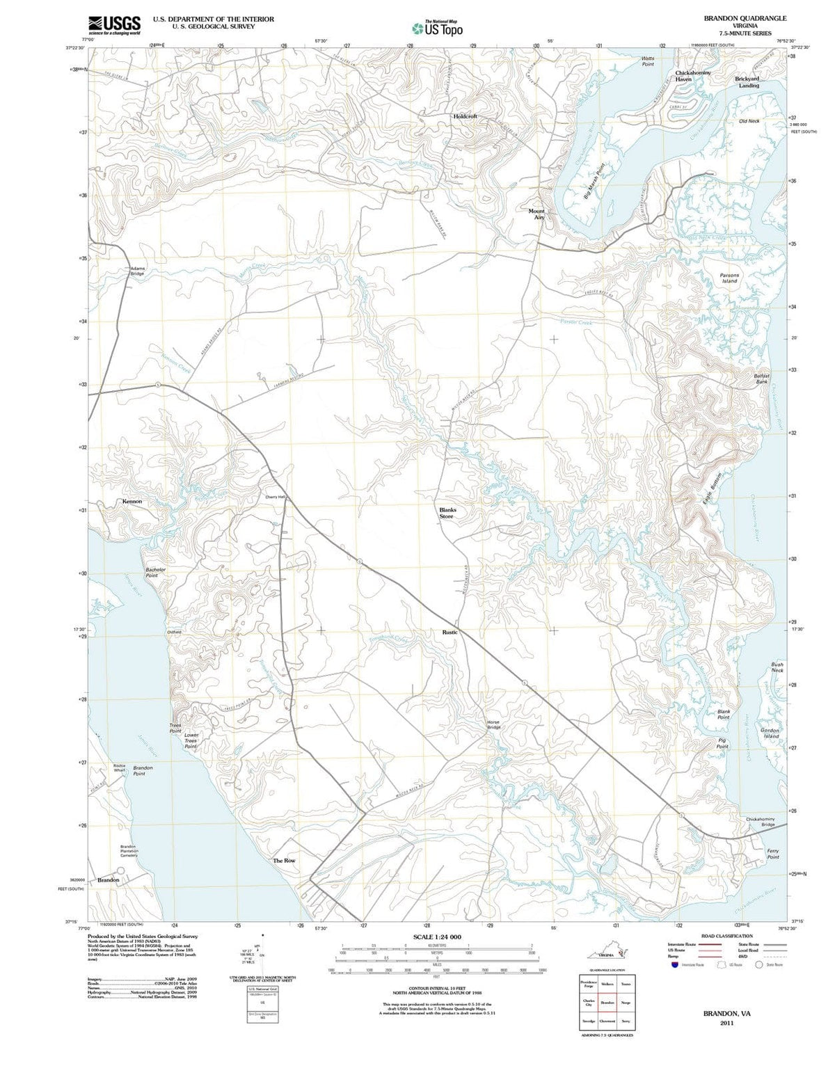 2011 Brandon, VA - Virginia - USGS Topographic Map