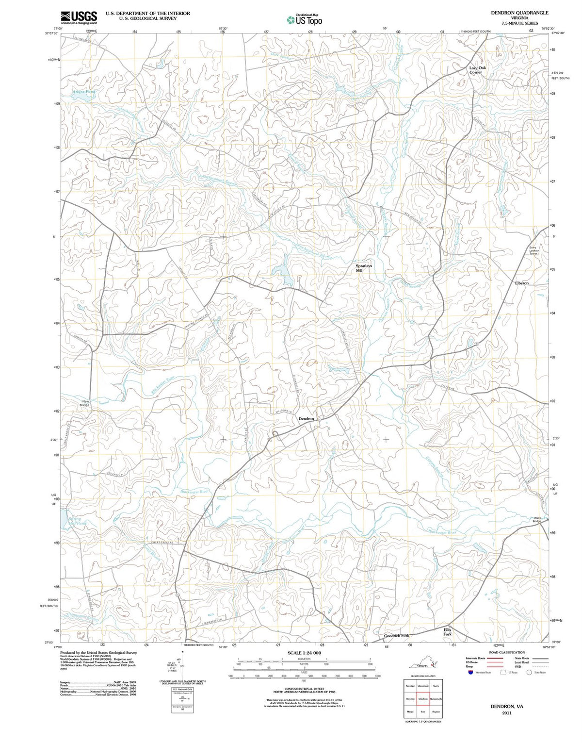 2011 Dendron, VA - Virginia - USGS Topographic Map
