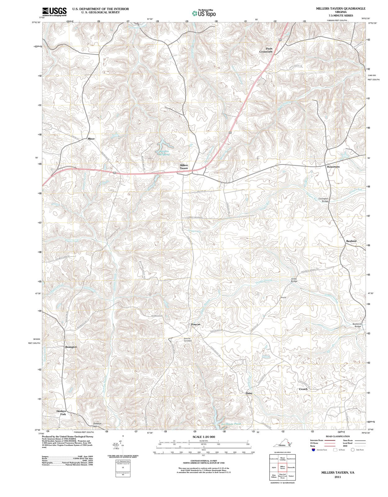 2011 Millers Tavern, VA - Virginia - USGS Topographic Map