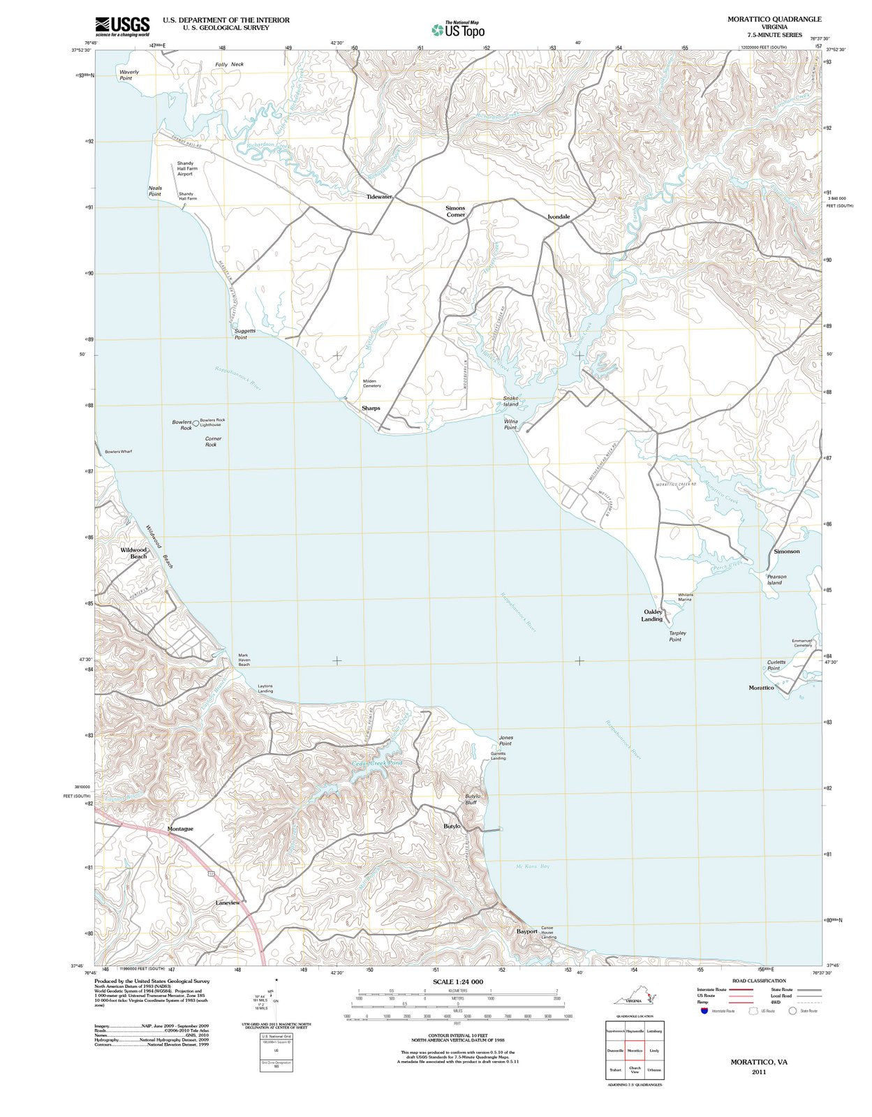 2011 Morattico, VA - Virginia - USGS Topographic Map