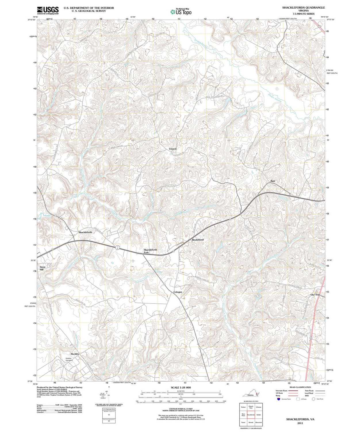 2011 Shacklefords, VA - Virginia - USGS Topographic Map
