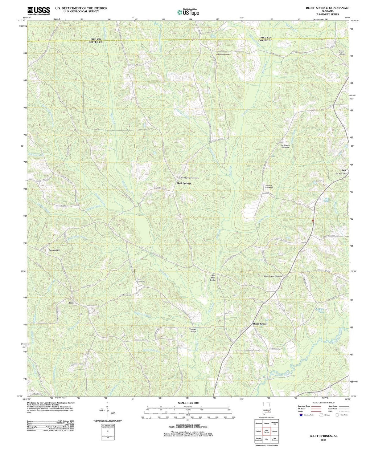 2011 Bluff Springs, AL - Alabama - USGS Topographic Map