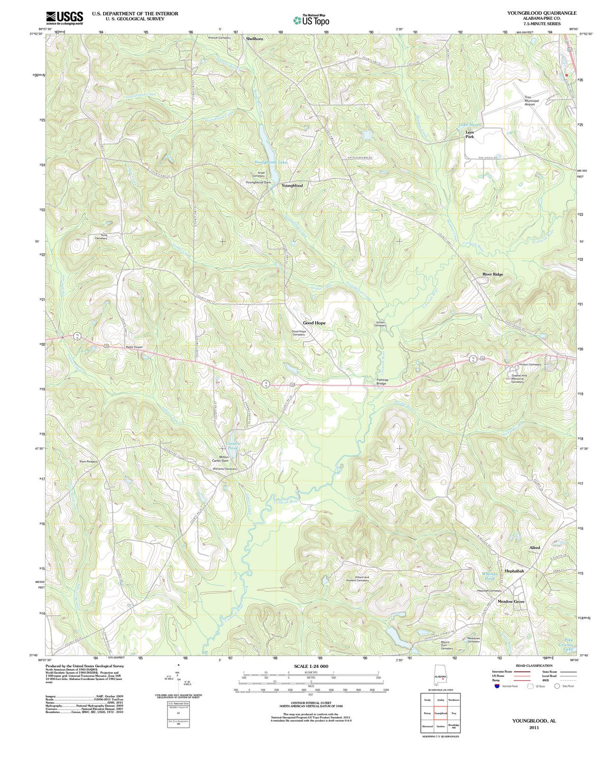 2011 Youngblood, AL - Alabama - USGS Topographic Map