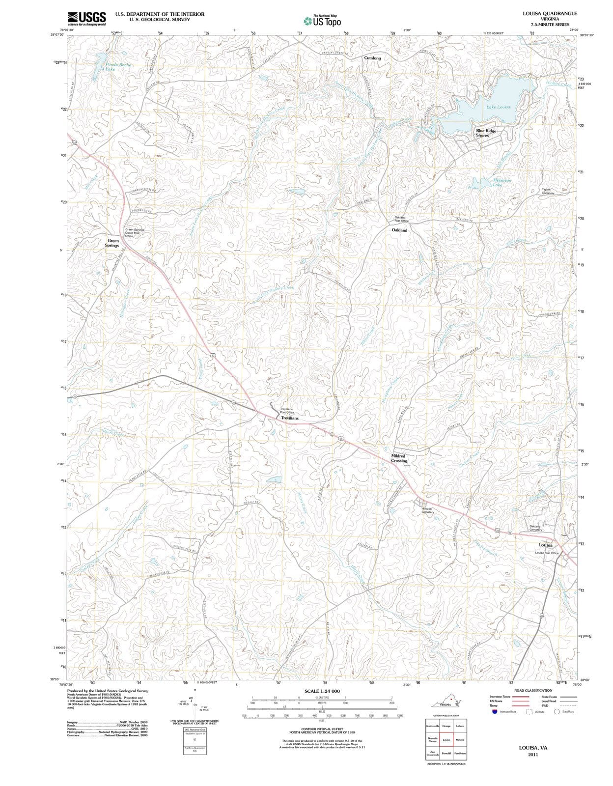 2011 Louisa, VA - Virginia - USGS Topographic Map