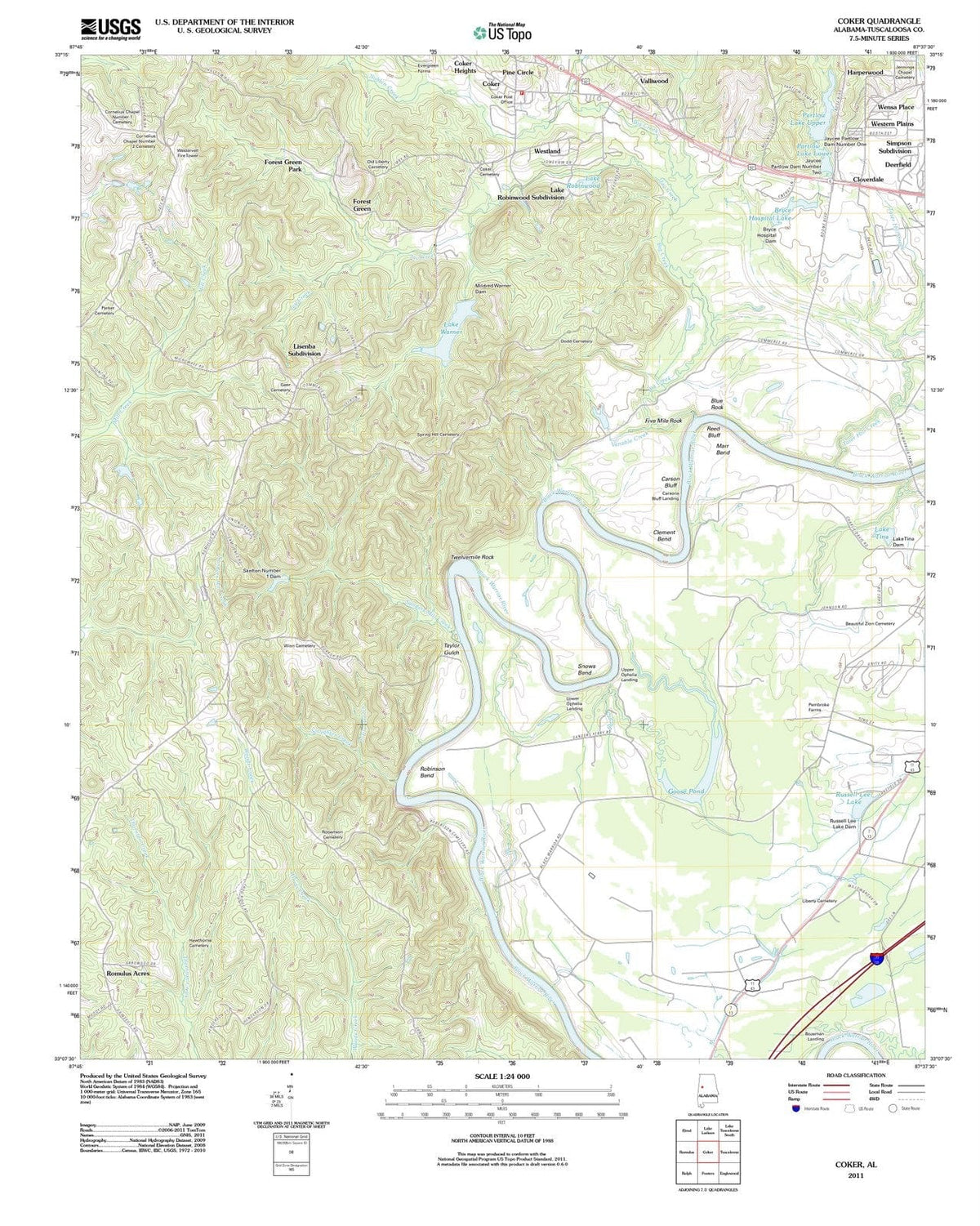2011 Coker, AL - Alabama - USGS Topographic Map