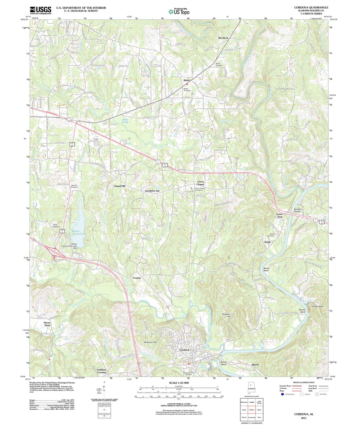 2011 Cordova, AL - Alabama - USGS Topographic Map