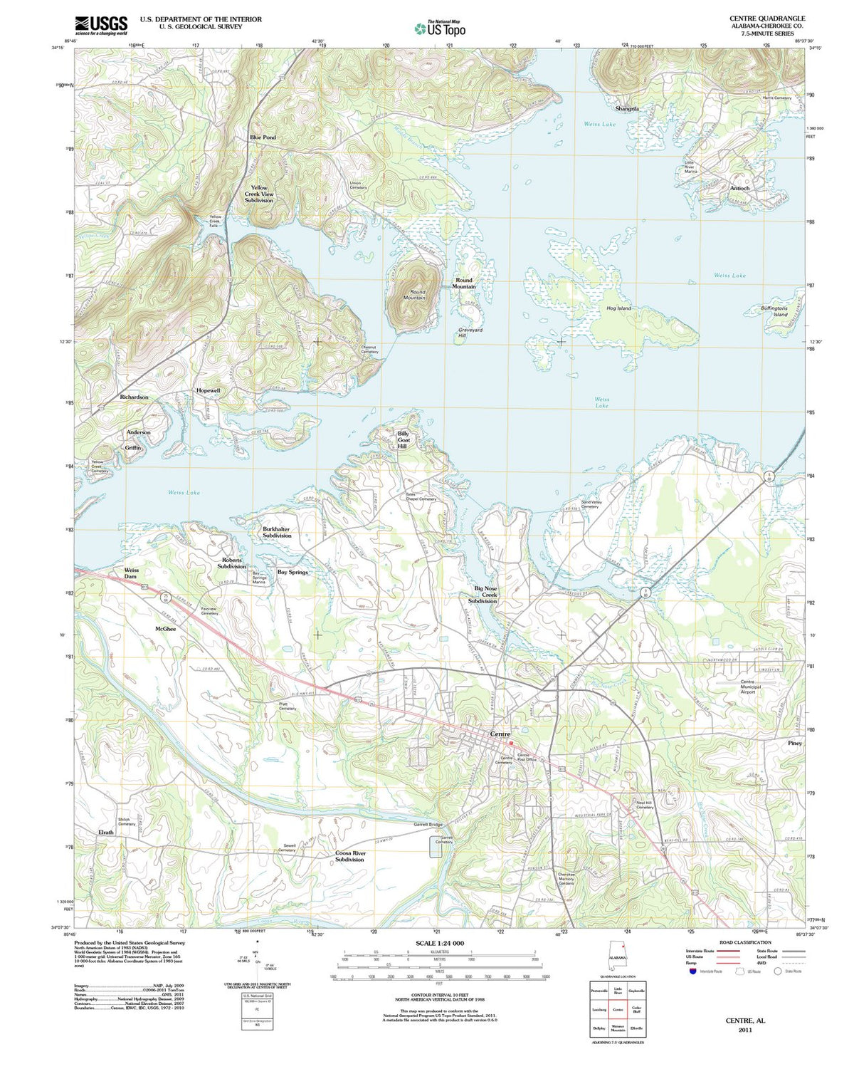 2011 Centre, AL - Alabama - USGS Topographic Map