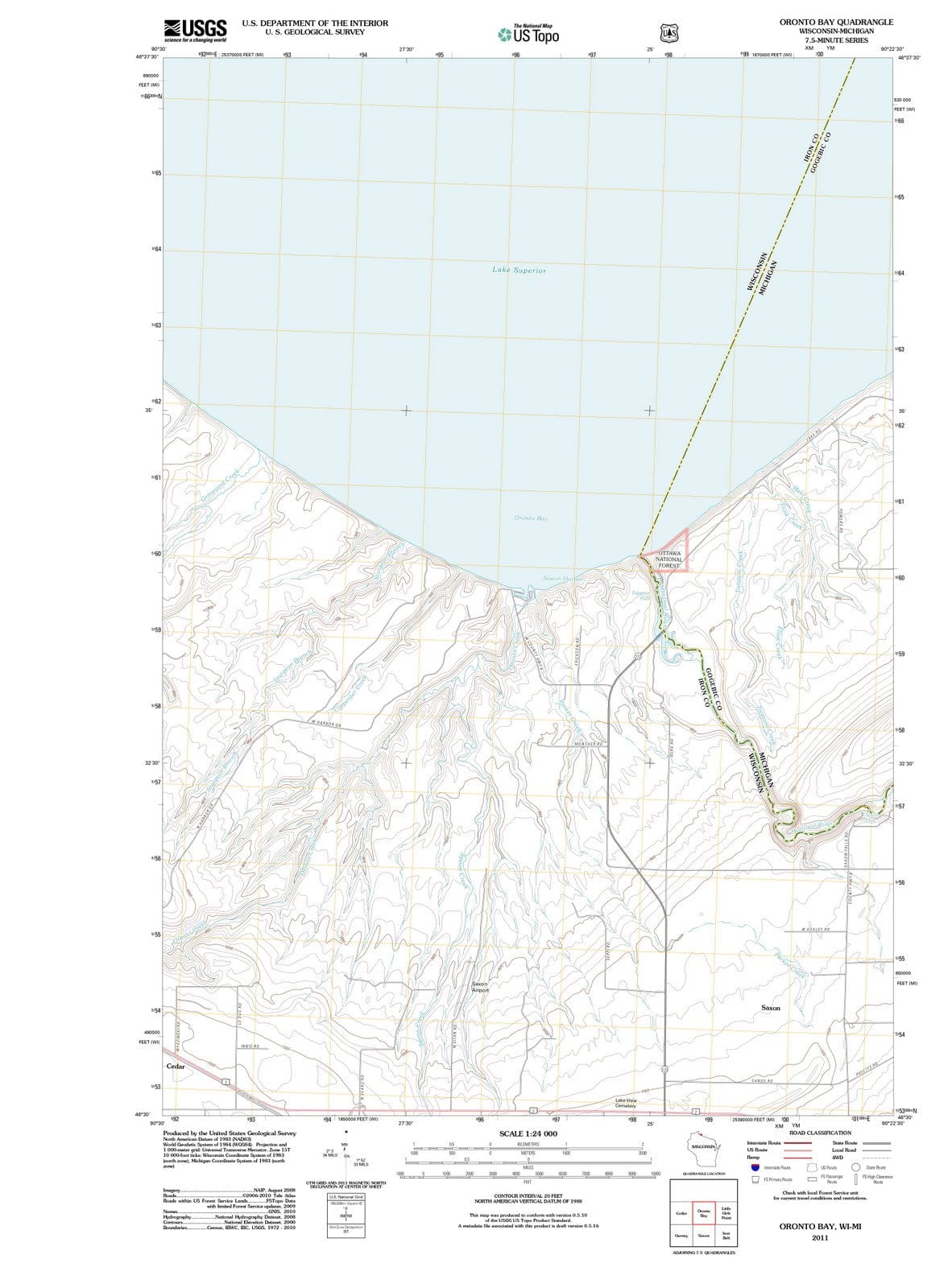 2011 Oronto Bay, WI - Wisconsin - USGS Topographic Map