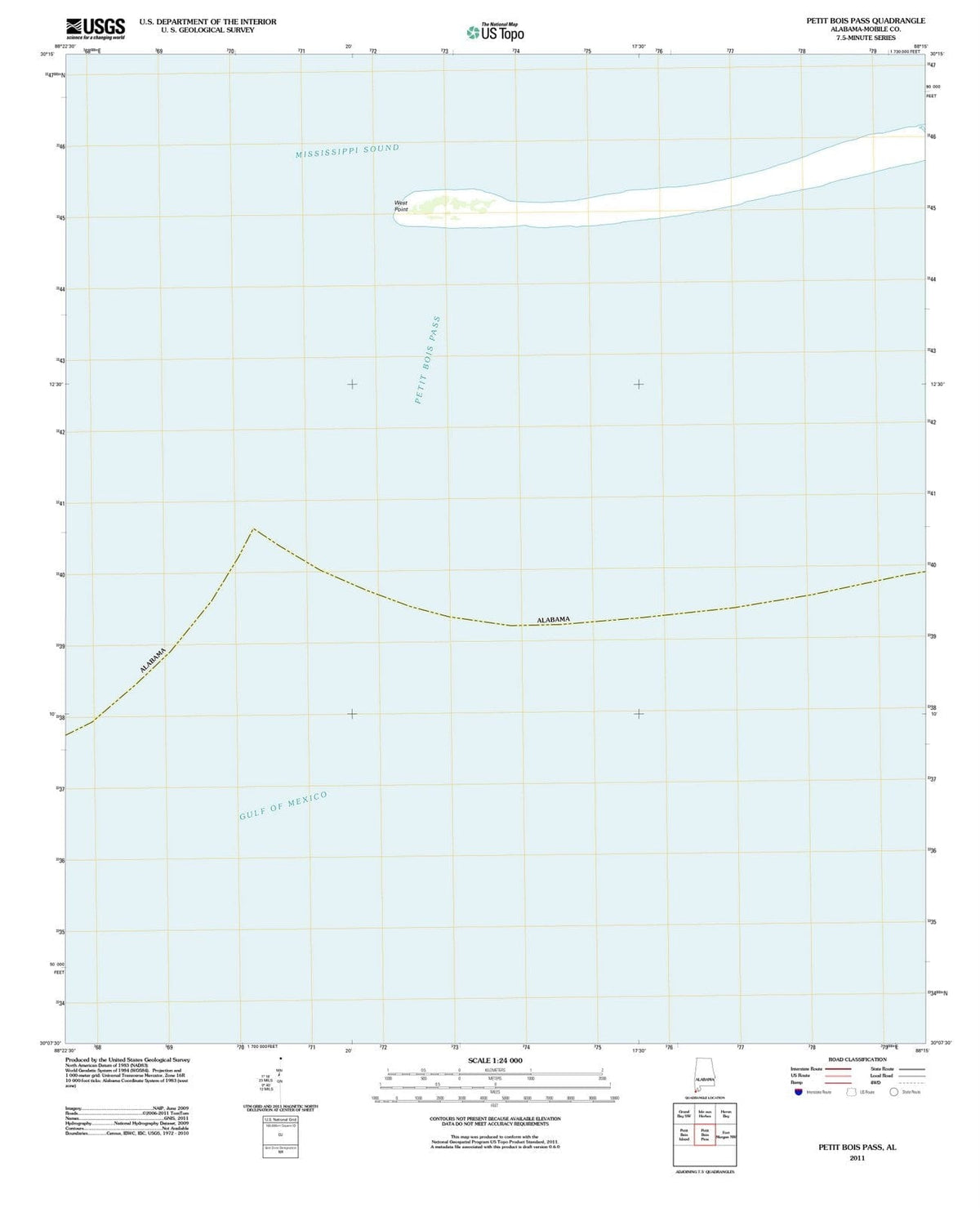 2011 Petit Bois Pass, AL - Alabama - USGS Topographic Map
