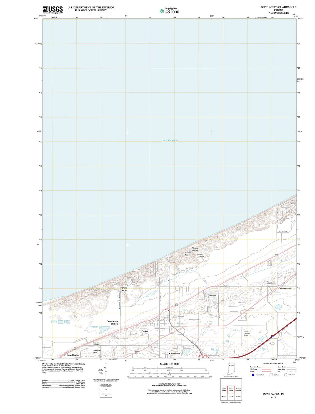 2011 Dune Acres, in - Indiana - USGS Topographic Map