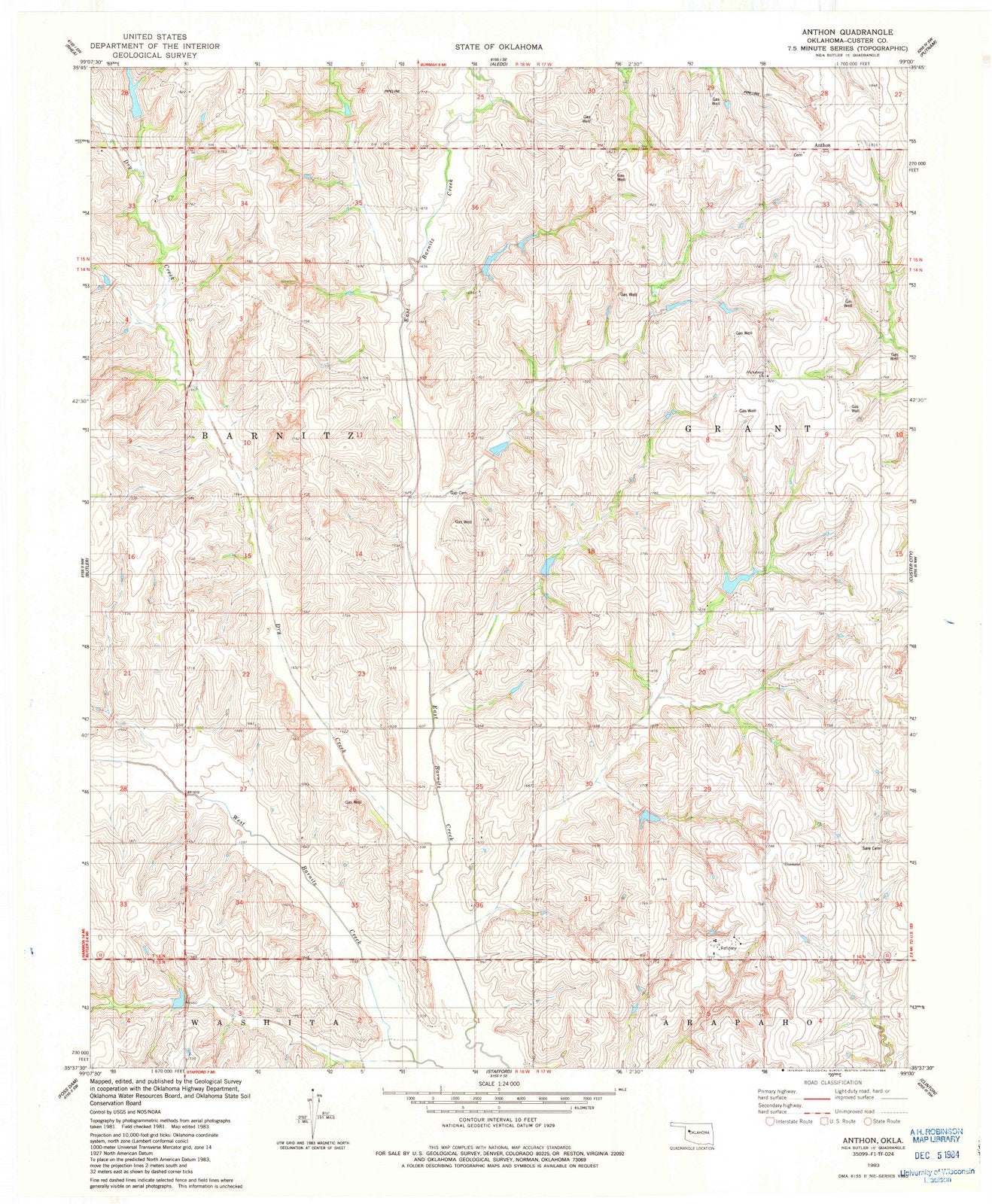1983 Anthon, OK - Oklahoma - USGS Topographic Map
