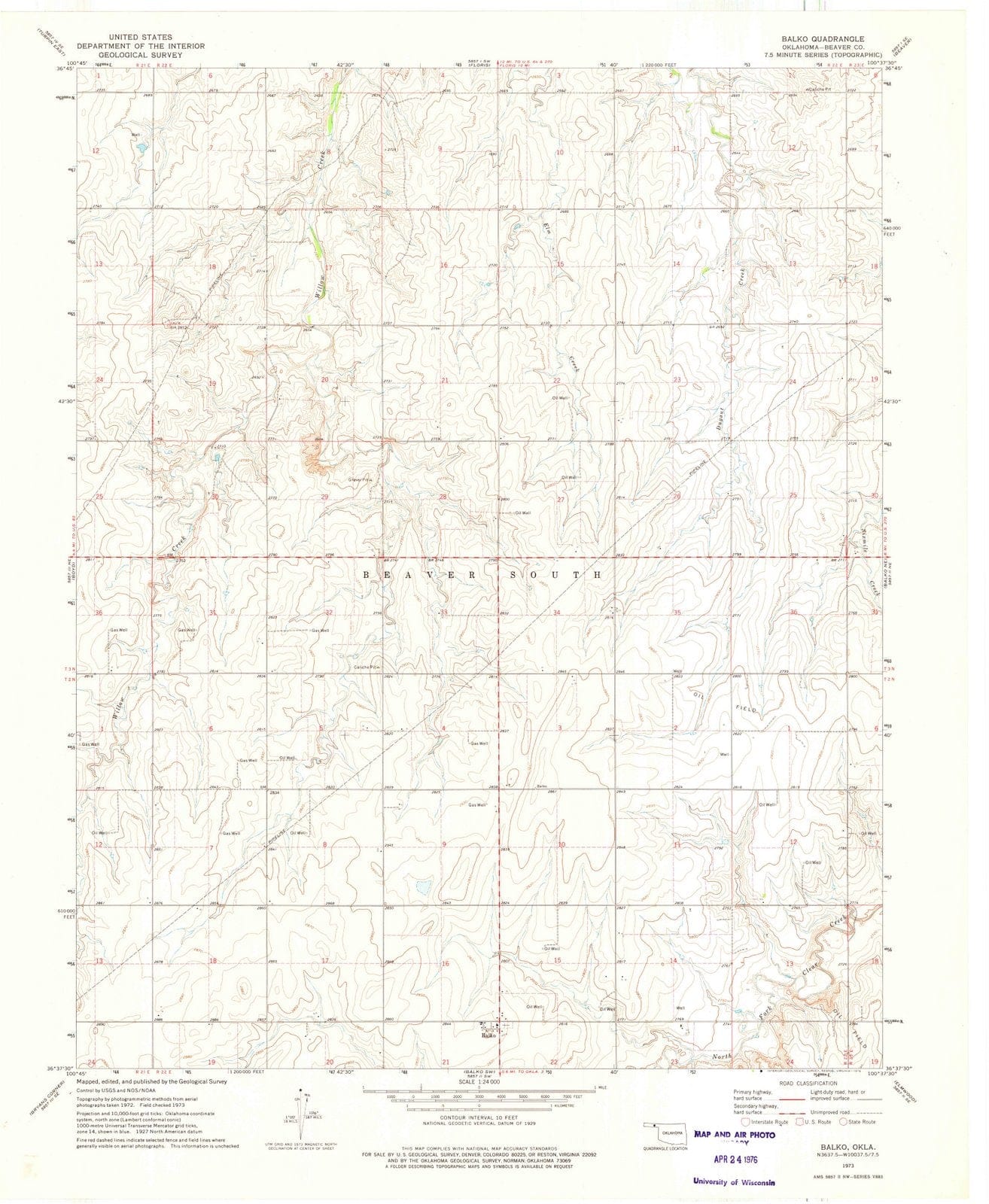1973 Balko, OK - Oklahoma - USGS Topographic Map v3