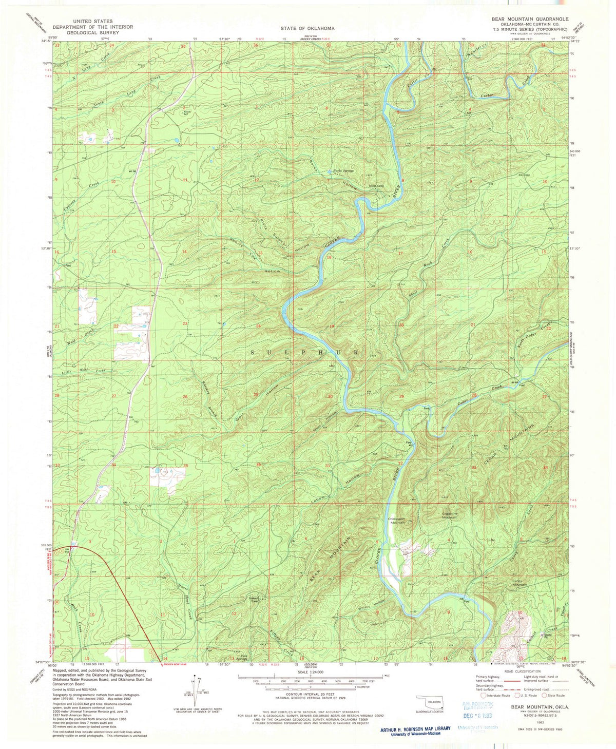1982 Bear Mountain, OK - Oklahoma - USGS Topographic Map