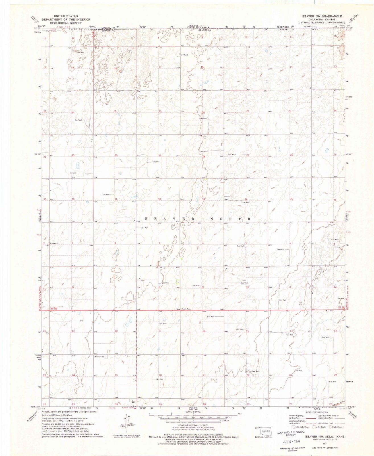 1973 Beaver, OK - Oklahoma - USGS Topographic Map
