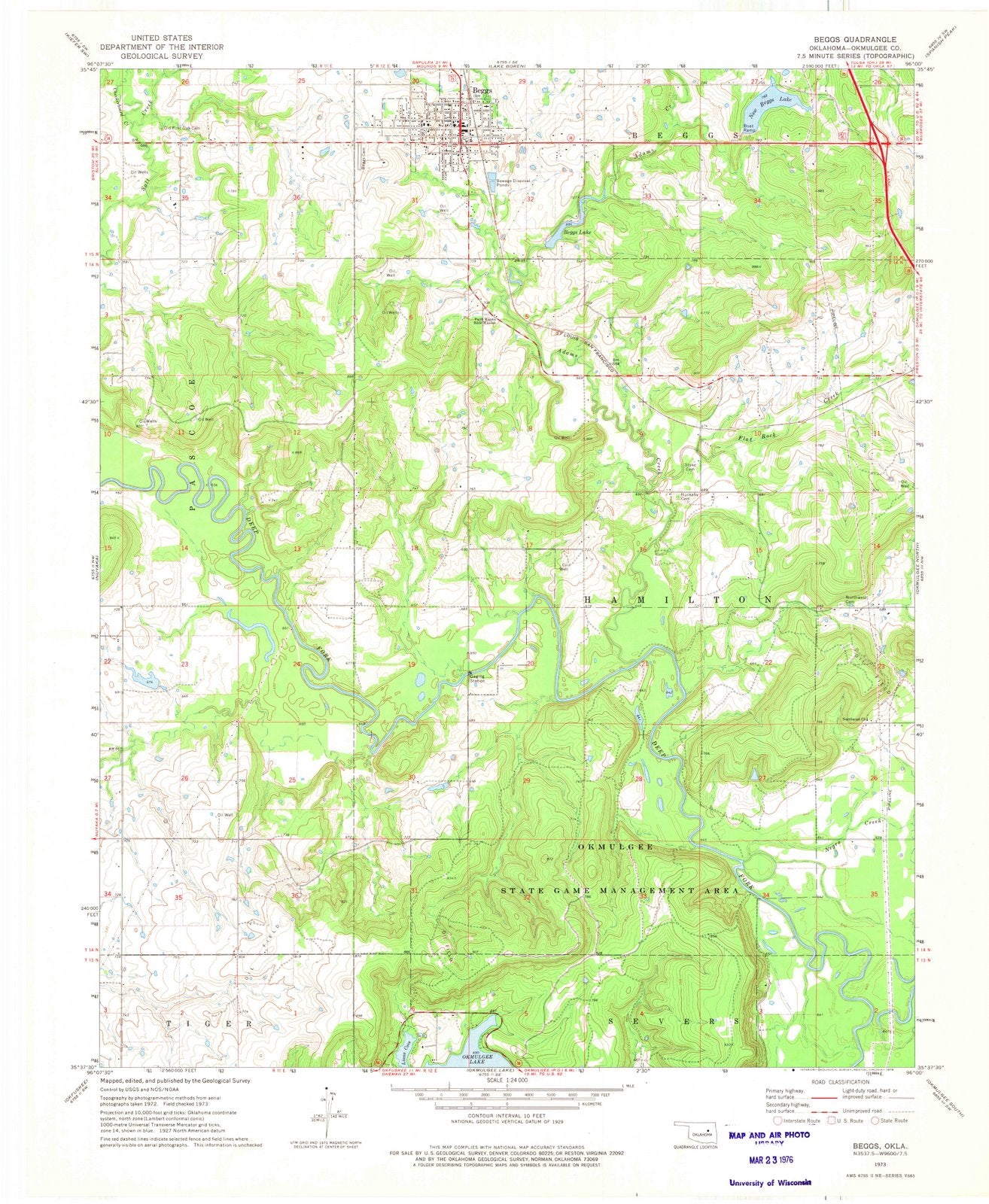1973 Beggs, OK - Oklahoma - USGS Topographic Map