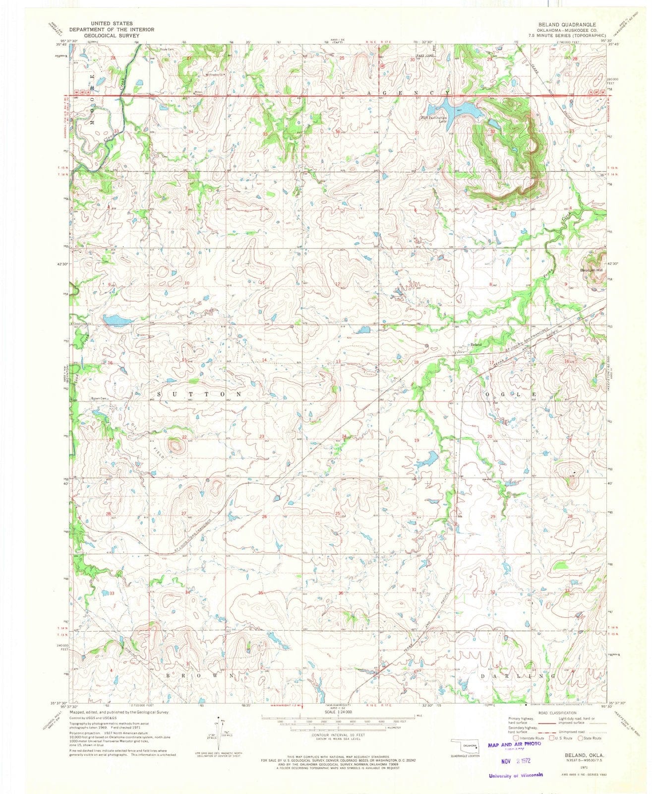 1971 Beland, OK - Oklahoma - USGS Topographic Map