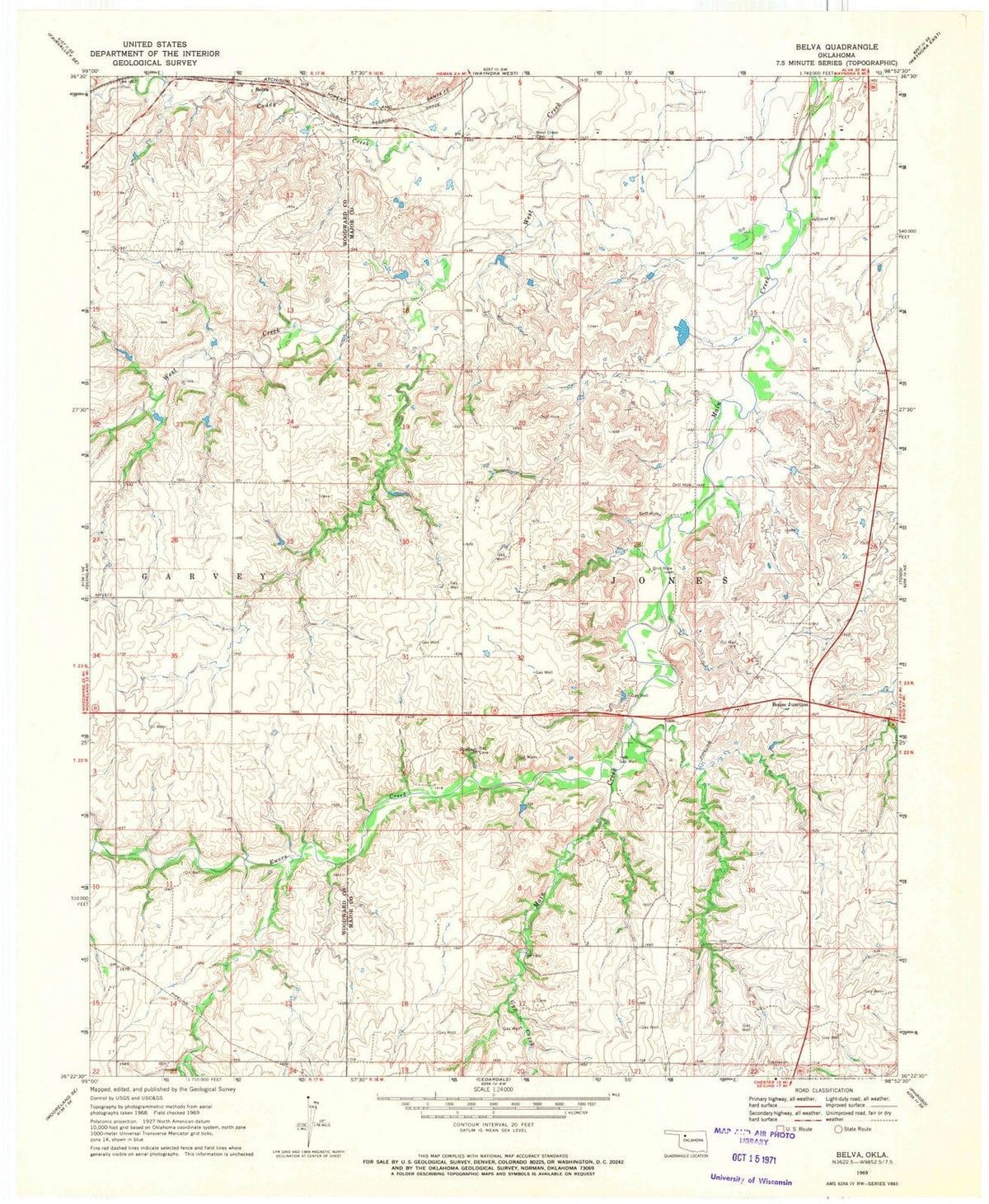 1969 Belva, OK - Oklahoma - USGS Topographic Map