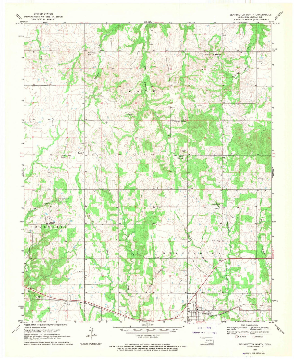 1969 Bennington North, OK - Oklahoma - USGS Topographic Map