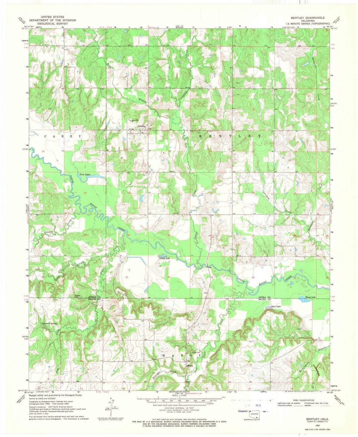 1969 Bentley, OK - Oklahoma - USGS Topographic Map