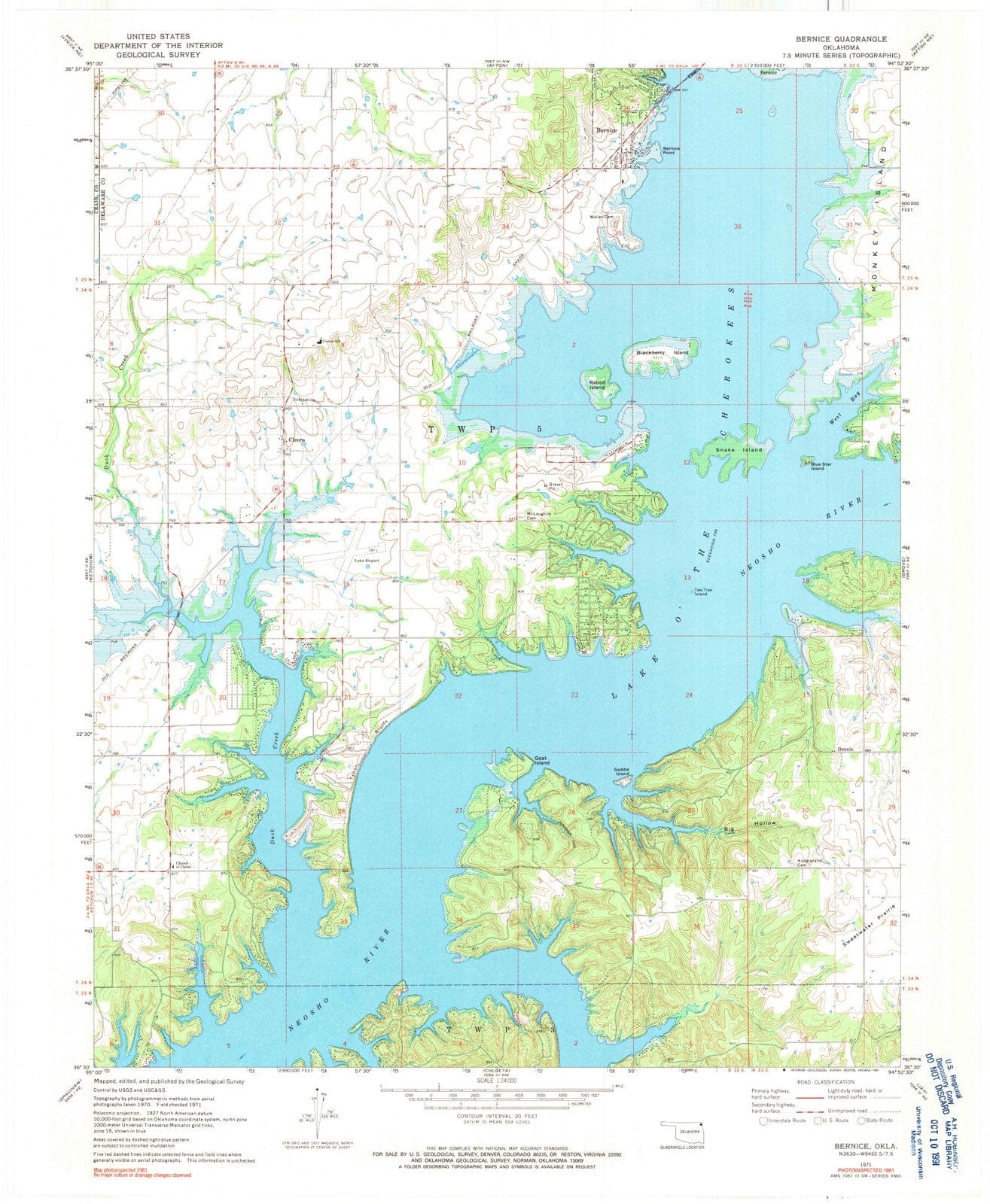 1971 Bernice, OK - Oklahoma - USGS Topographic Map