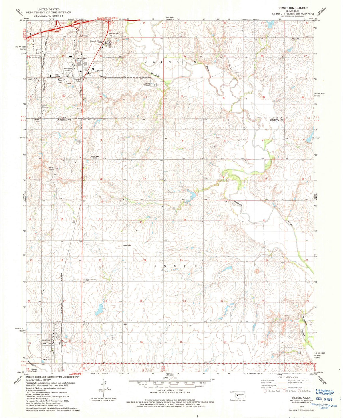 1983 Bessie, OK - Oklahoma - USGS Topographic Map