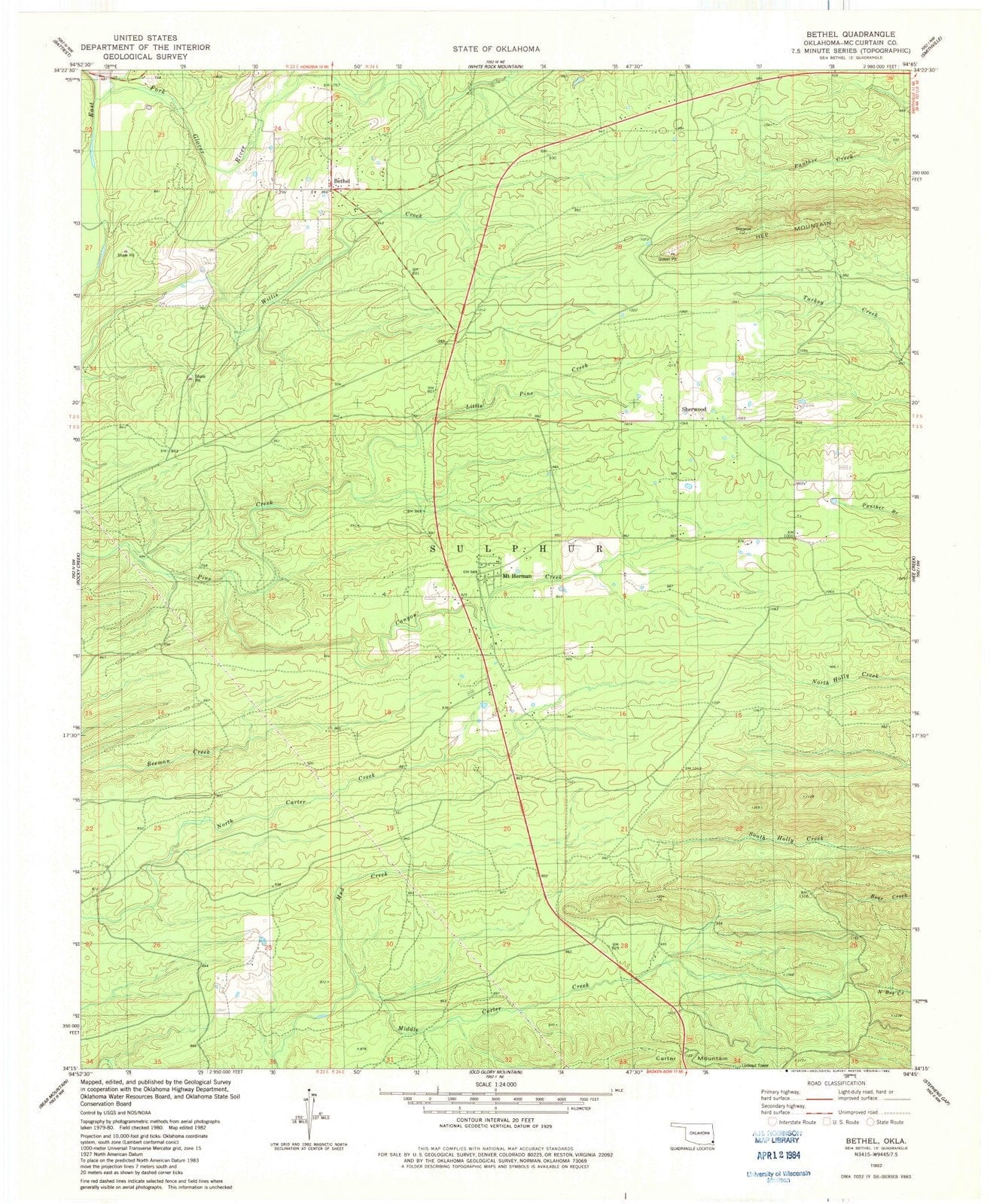 1982 Bethel, OK - Oklahoma - USGS Topographic Map