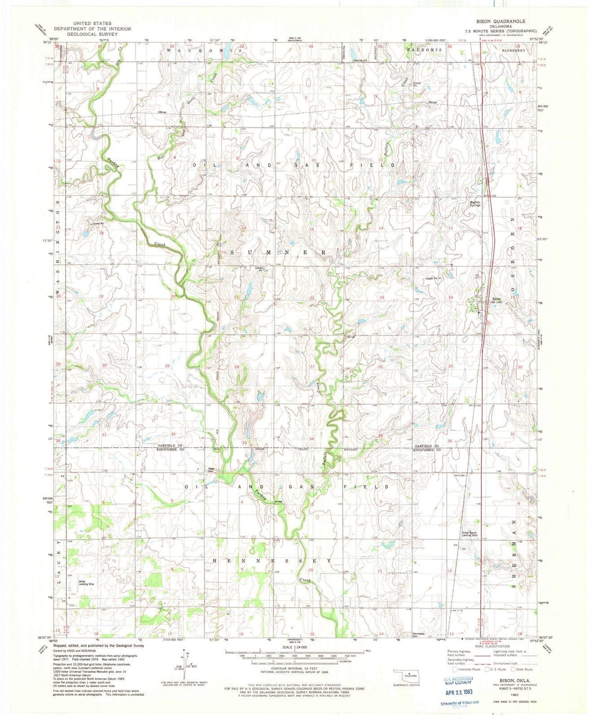 1982 Bison, OK - Oklahoma - USGS Topographic Map