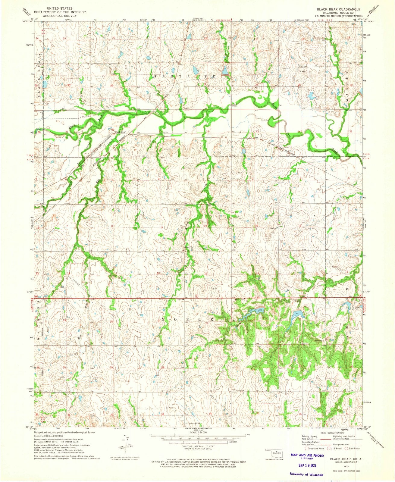 1972 Black Bear, OK - Oklahoma - USGS Topographic Map