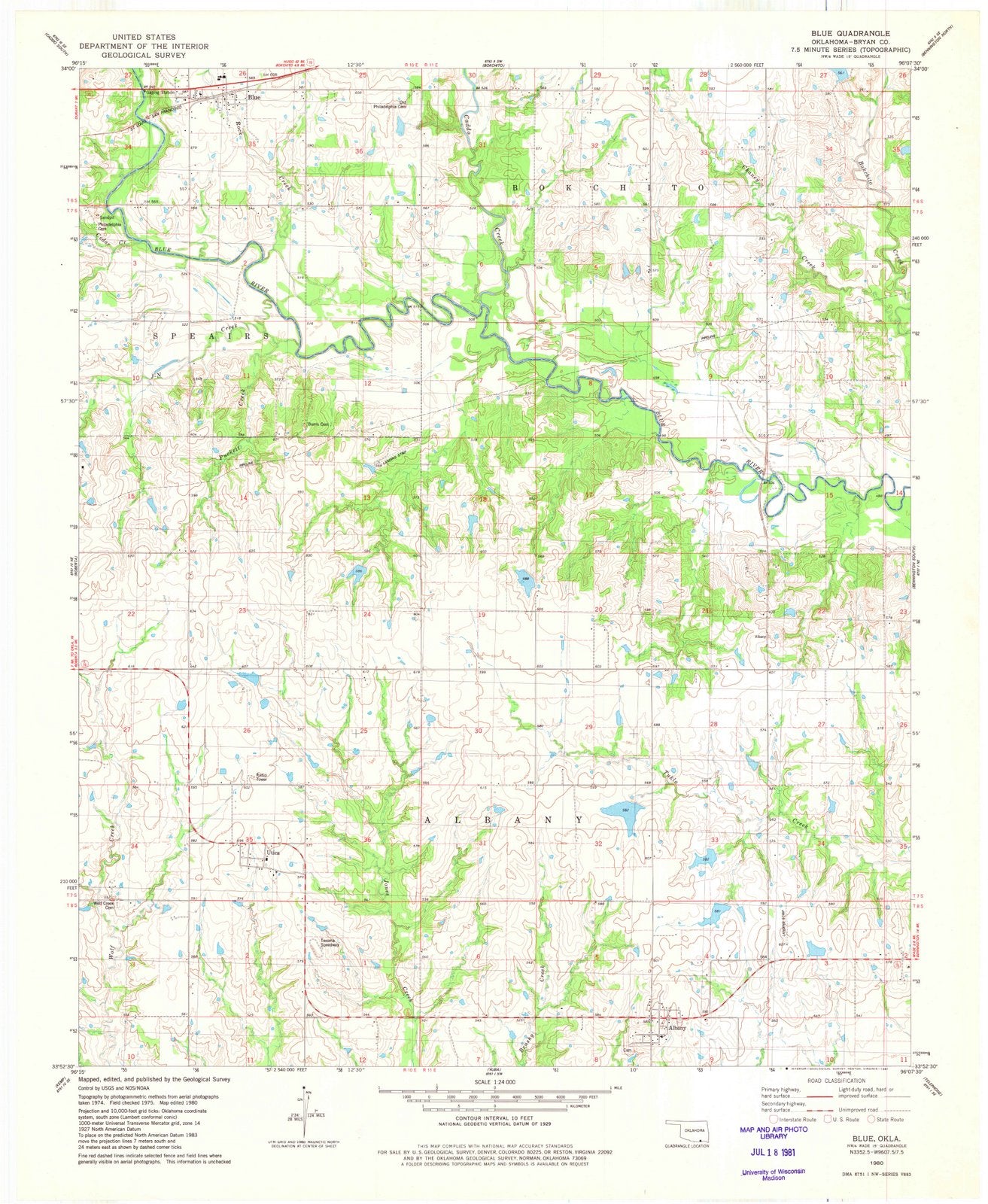 1980 Blue, OK - Oklahoma - USGS Topographic Map