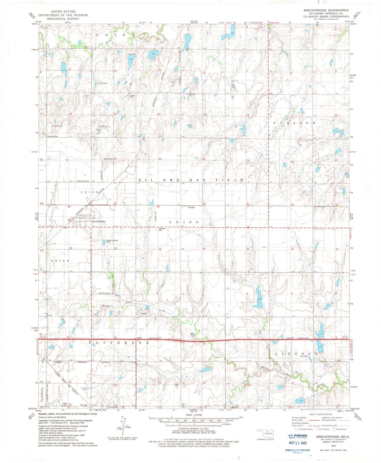 1982 Breckinridge, OK - Oklahoma - USGS Topographic Map