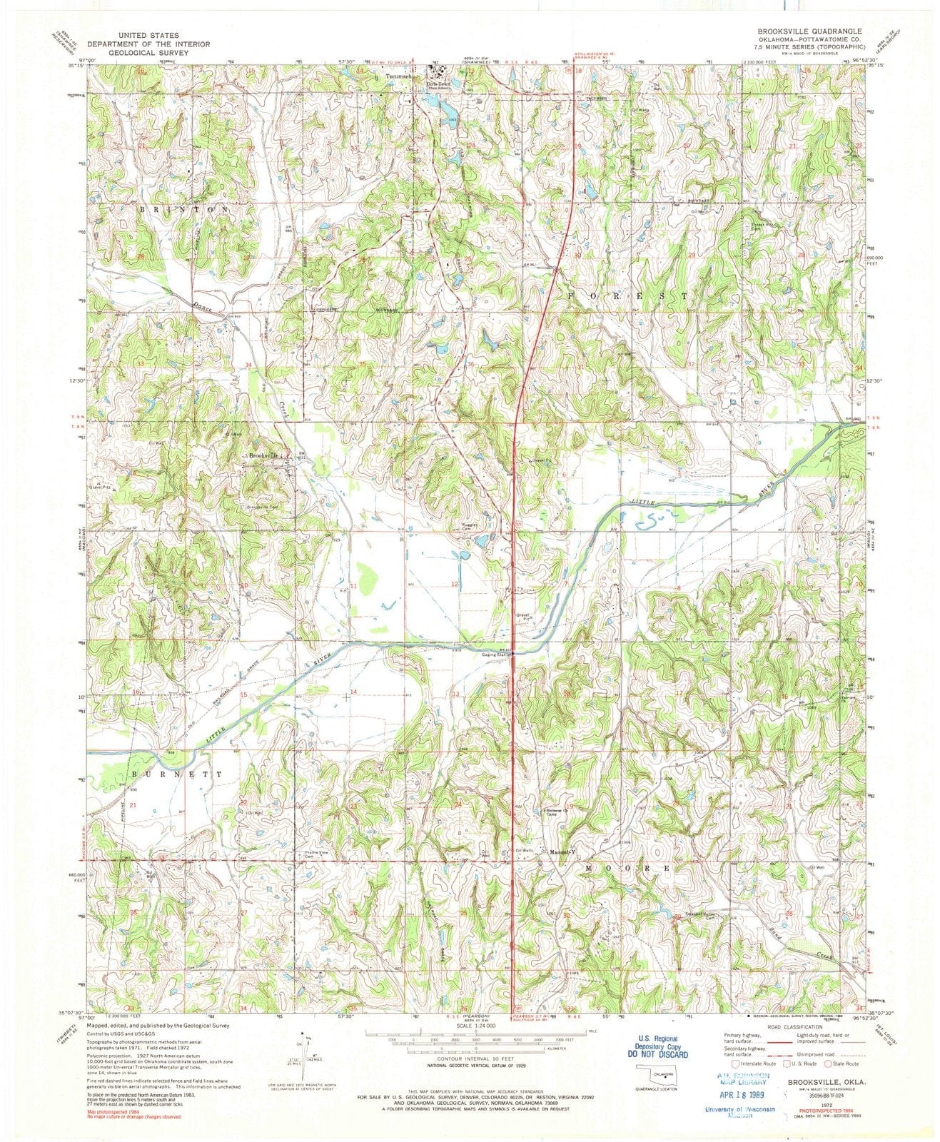 1972 Brooksville, OK - Oklahoma - USGS Topographic Map