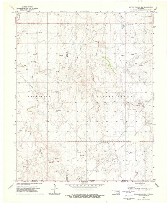 1973 Bryans Corner, OK - Oklahoma - USGS Topographic Map