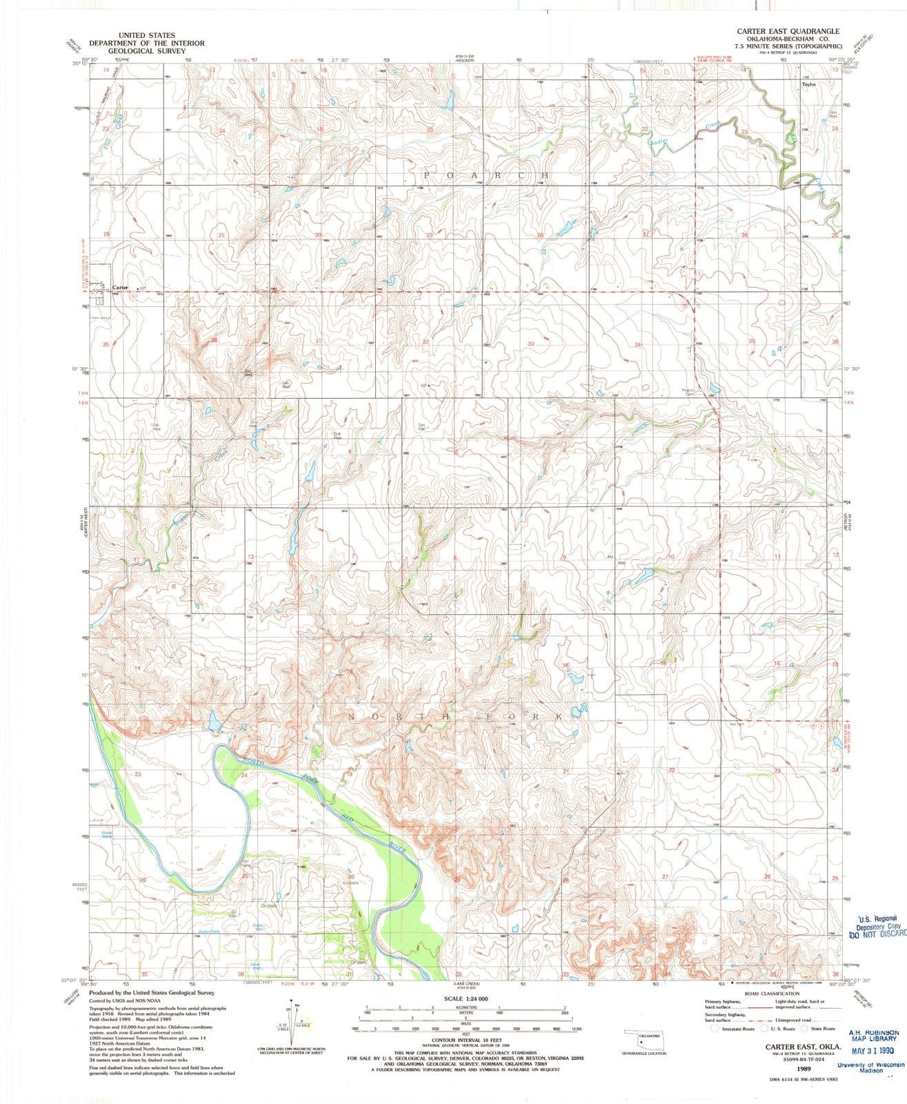 1989 Carter East, OK - Oklahoma - USGS Topographic Map