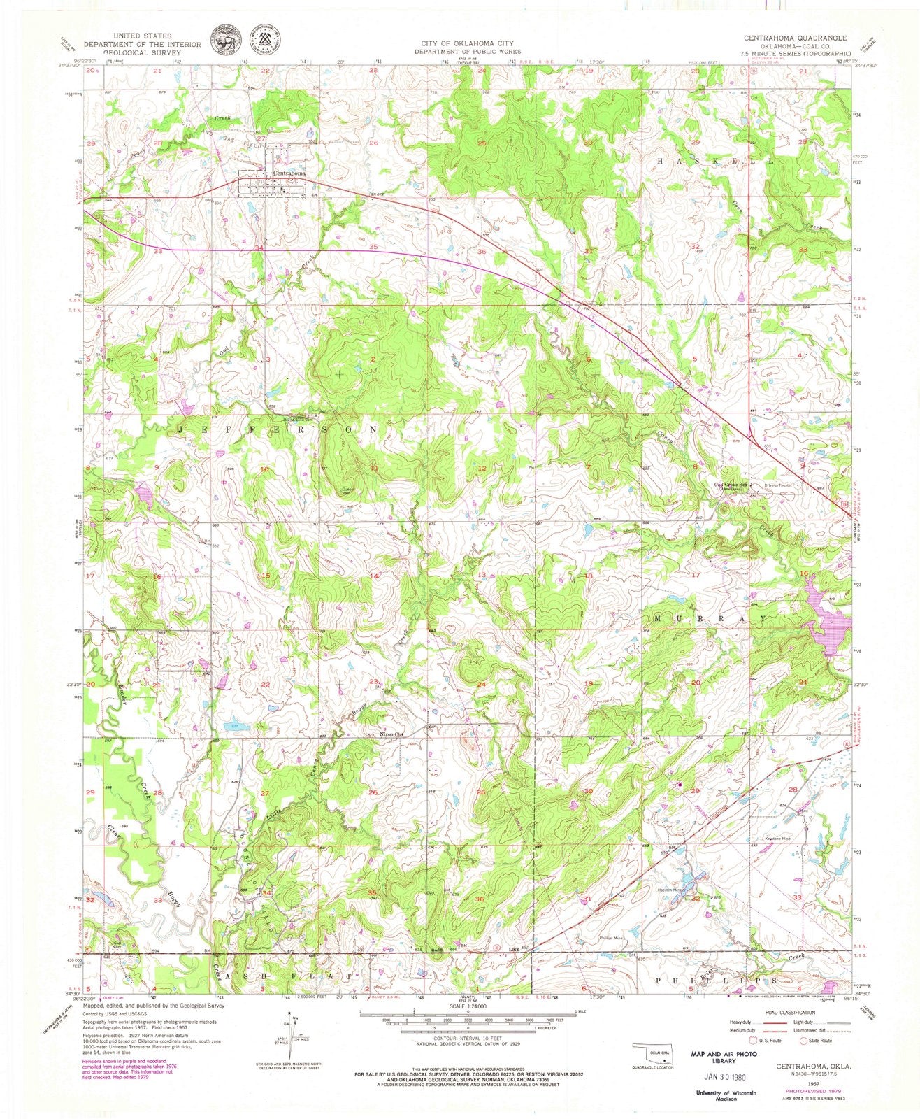 1957 Centrahoma, OK - Oklahoma - USGS Topographic Map